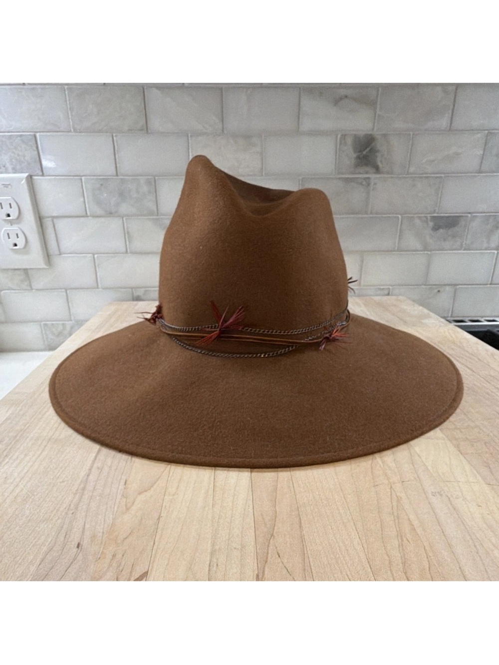 Wide Brim Felt Fedora Hat in Brown with Braided Band